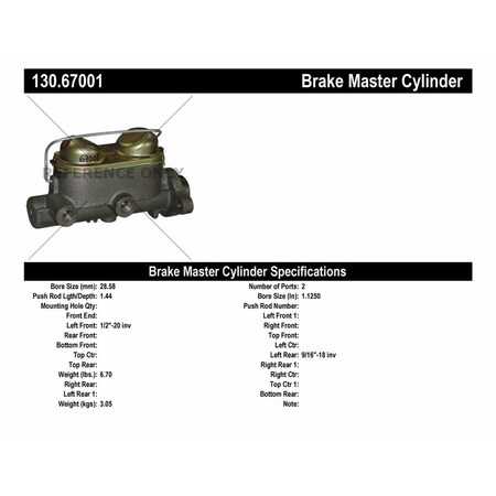 Centric Parts Centric 130.67001 Premium Master Cylinder - Preferred 130.67001